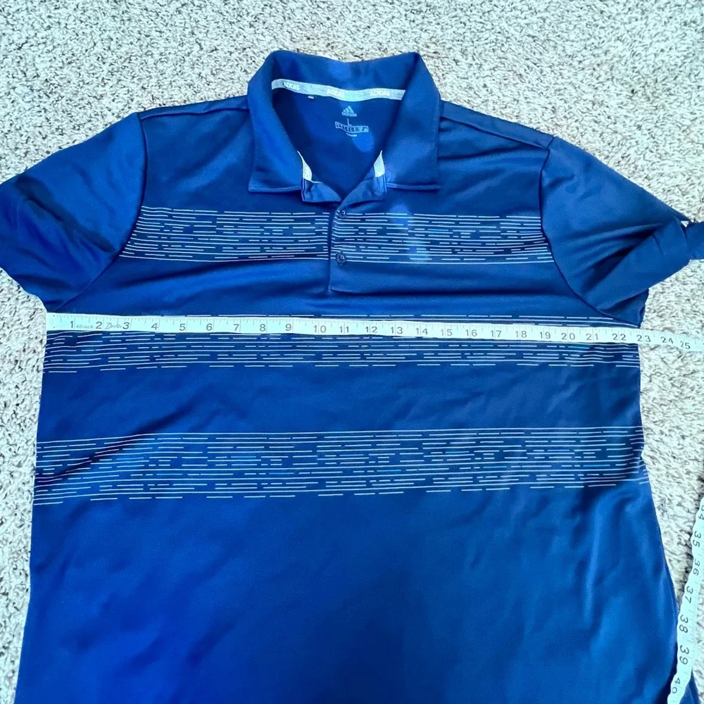 Adidas Mens Golf Polo Shirt‎ Navy Blue Striped Performance Short Sleeve Large